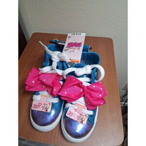 NWT Jojo Siwa High Top Sneakers Glitter Teal Pink Bow Shoes Girls Size 12